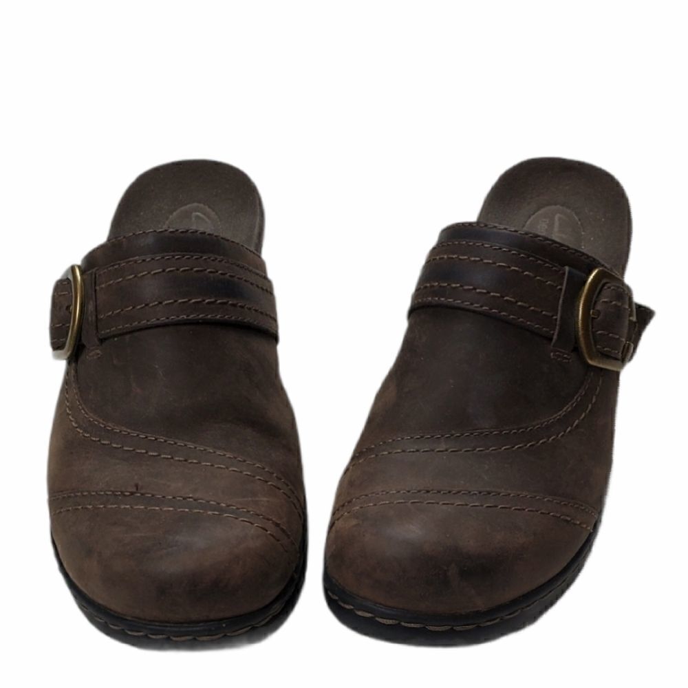 Clarks Brown Leather Bendable Clogs